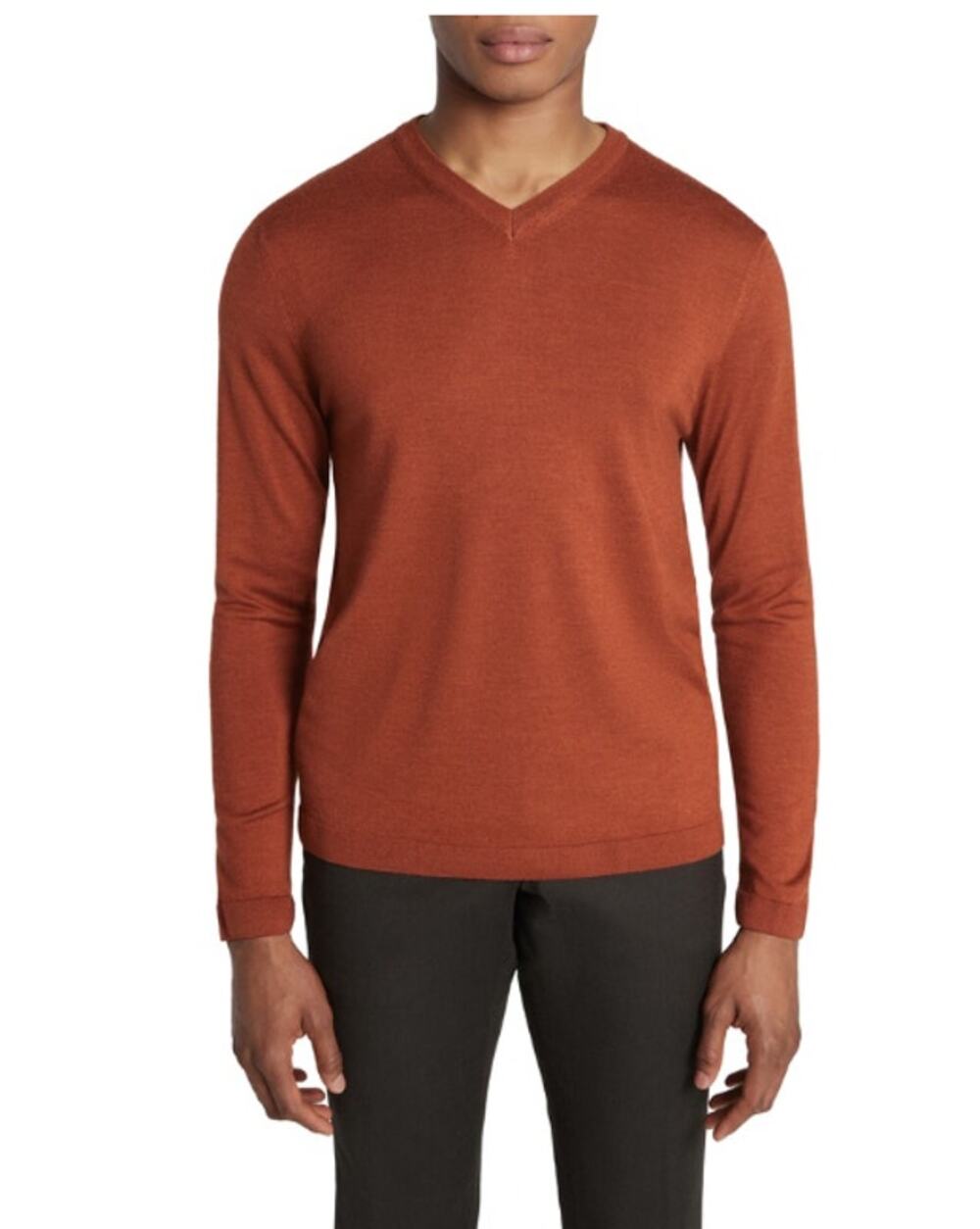 JACK VICTOR Men's Ramezay V-Neck Sweater Large Terracotta Wool Silk Cashmere NWT